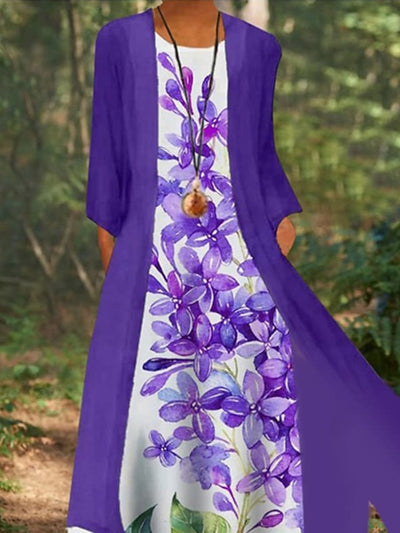 Women's Dress Set Two Piece Dress Long Dress Maxi Dress Royal Blue Blue Purple Long Sleeve Animal Print Fall Spring Autumn Crew Neck Elegant Fall Dress 2023 M L XL XXL 3XL 4XL 5XL