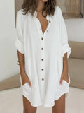 Women's Shirt Dress Casual Dress Mini Dress White Green Long Sleeve Pure Color Button Fall Spring Summer Shirt Collar Basic Daily Fall Dress Loose Fit 2023 M L XL 2XL 3XL