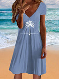 Live Simple Holiday Coconut Tree V-Neck Dress