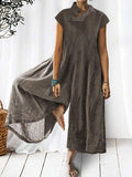 Women's Solid Color Half High Neck Cotton Linen Jumpsuit