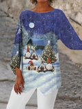 Women's Gnomes Christmas Print  Asymmetric Blouses Tops