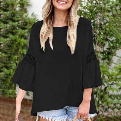 Women's  loose round neck wrinkled sleeve bottoming shirt