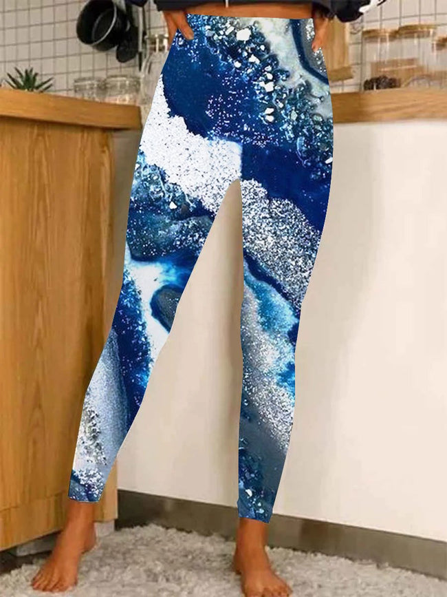 Womens shiny  marble print Stretch  Leggings