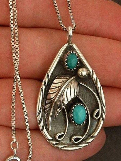 Inlaid Turquoise Antique Dyed Black Feather Necklace