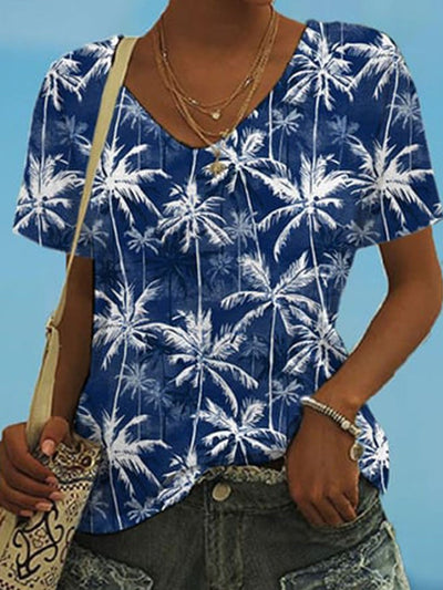 Women's  Holiday  coconut tree print  casual T-shirt