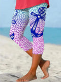 Resort Style Anchor Print Wavy Midi Leggings