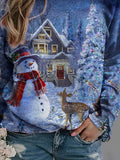 Womens Christmas Snowman Crewneck Long Sleeve Sweatshirts