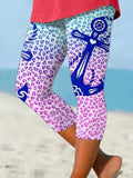 Resort Style Anchor Print Wavy Midi Leggings