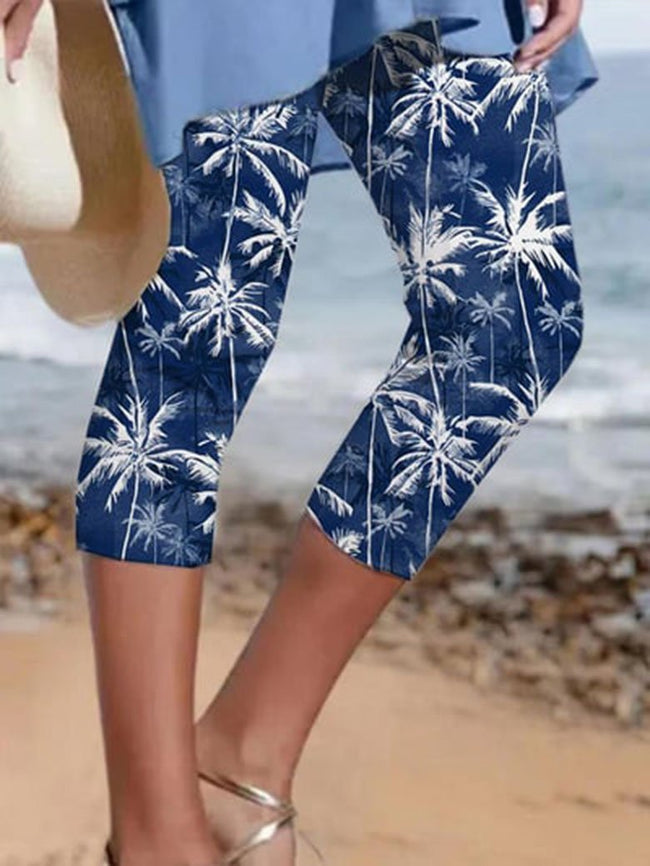 Resort Style Coconut Tree Midi Leggings