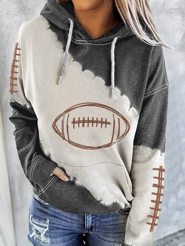 Women's Rugby Print Loose Hooded Sweatshirt