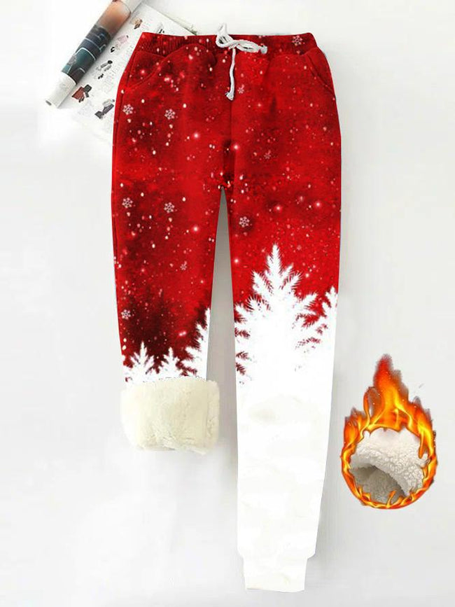Women's Christmas print new fleece warm casual pants
