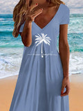 Live Simple Holiday Coconut Tree V-Neck Dress