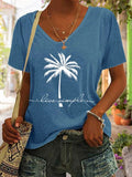 Women's  Holiday  coconut tree print  casual T-shirt