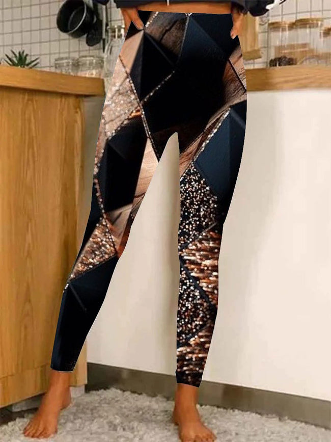 Womens shiny vintage  geometry print  Stretch  Leggings