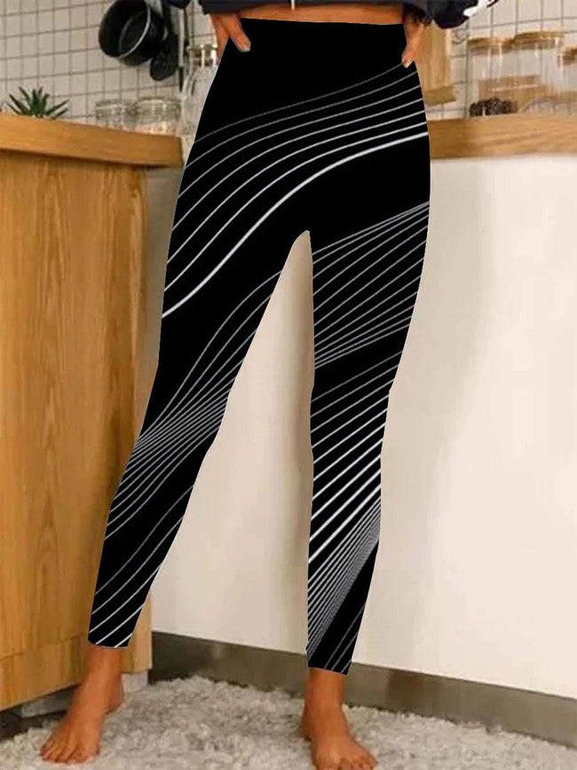 Women's Stripes Print Casual Stretch Pants Leggings