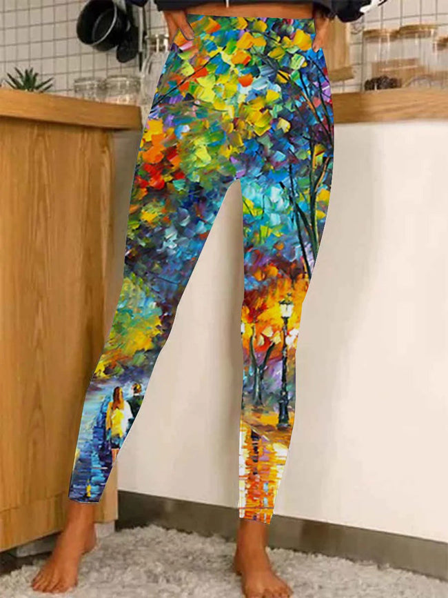 Women's Fall Maple Leaves Casual Stretch Pants Leggings