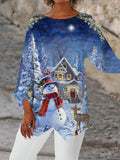 Women's Christmas Snowman Print  Asymmetric Blouses Tops