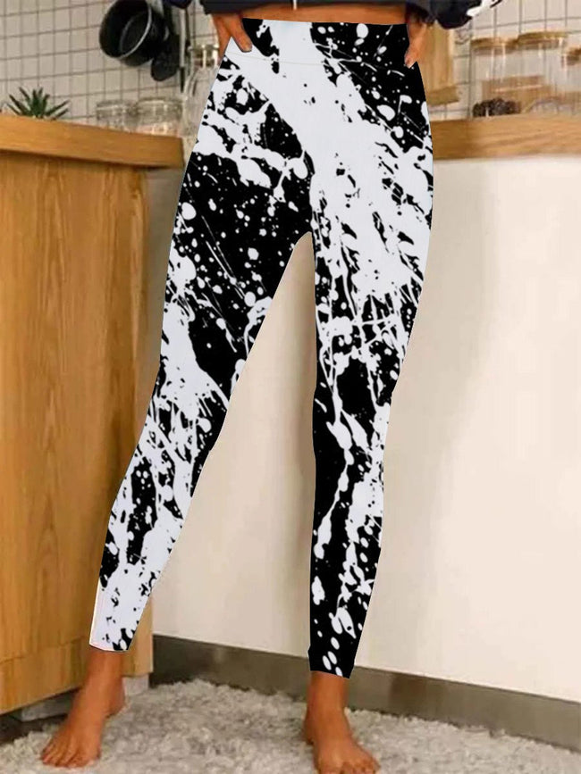 Women's Black&White Print Casual Stretch Pants Leggings