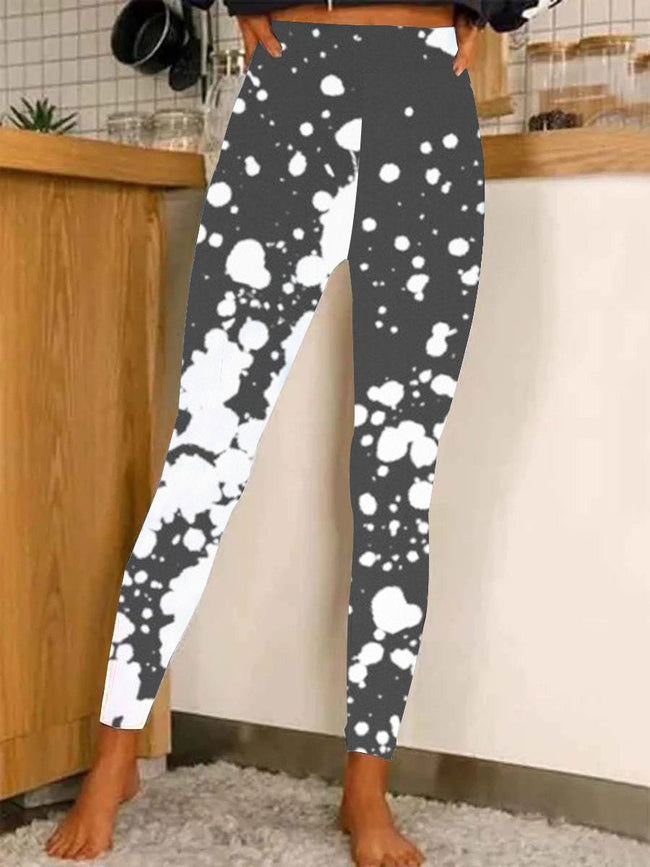 Women's Black and White Paint Splatter  Casual Stretch Pants Leggings