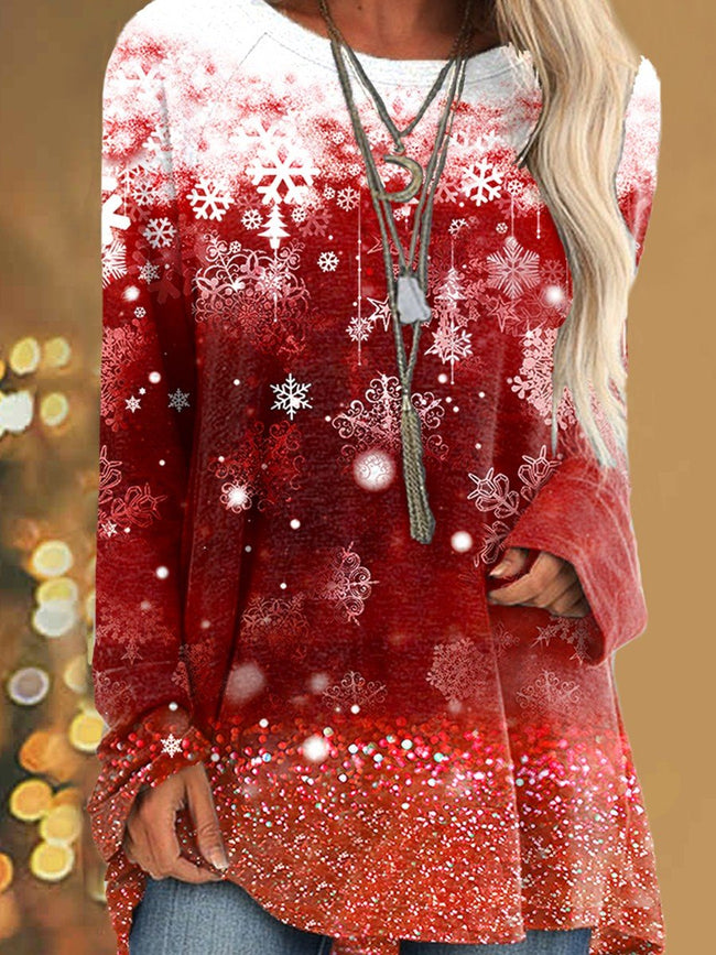 Women's Art Christmas Snowflake Pattern Casual Top