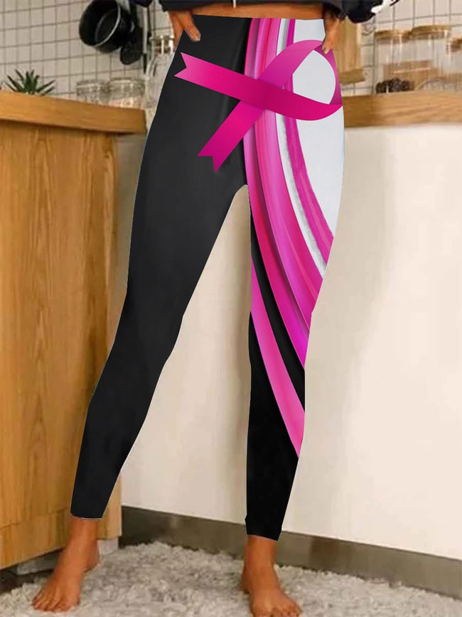 Breast Cancer Awareness Print Casual Stretch Pants Leggings