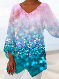 Women's Vintage Colorful Gradient Sequin Print Resort Casual Top