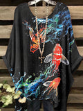 Women's Vintage Carp Art Print Casual Top