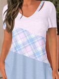 Women's Plaid Color Block Design Art T-shirt