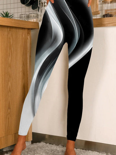Women's Black And White Abstract Light Art Print Casual Stretch Pants
