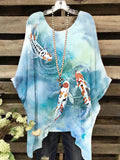 Women's Vintage Carp Art Print Casual Top