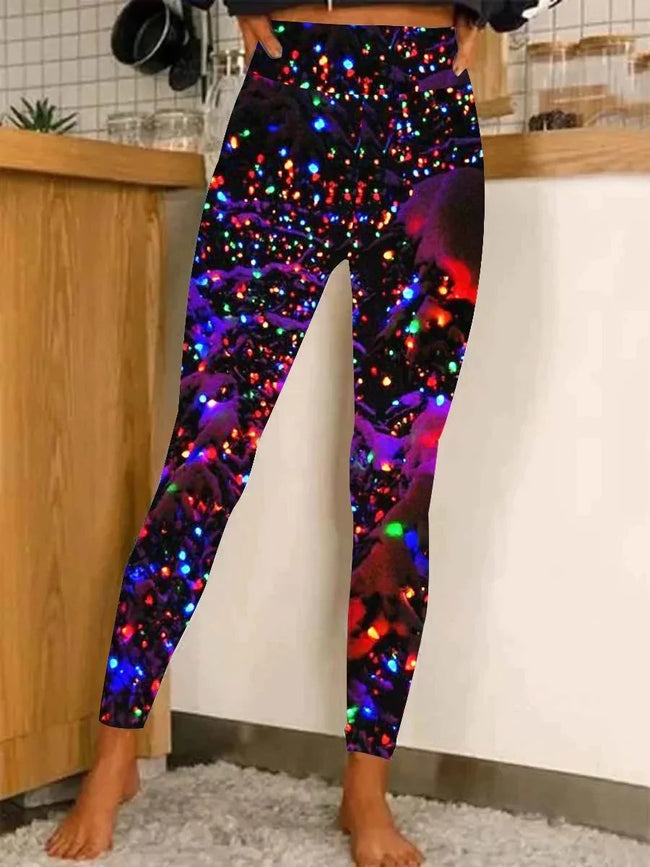 Women's Shiny Print Stretch Casual Leggings