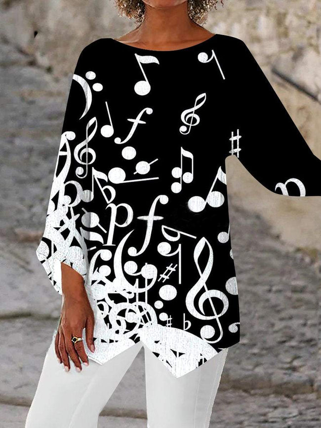 Women's  Music Print  Asymmetric Blouses Tops