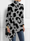 Women's  Glitter Leopard Print  Asymmetrical Turtleneck Tunic Tops