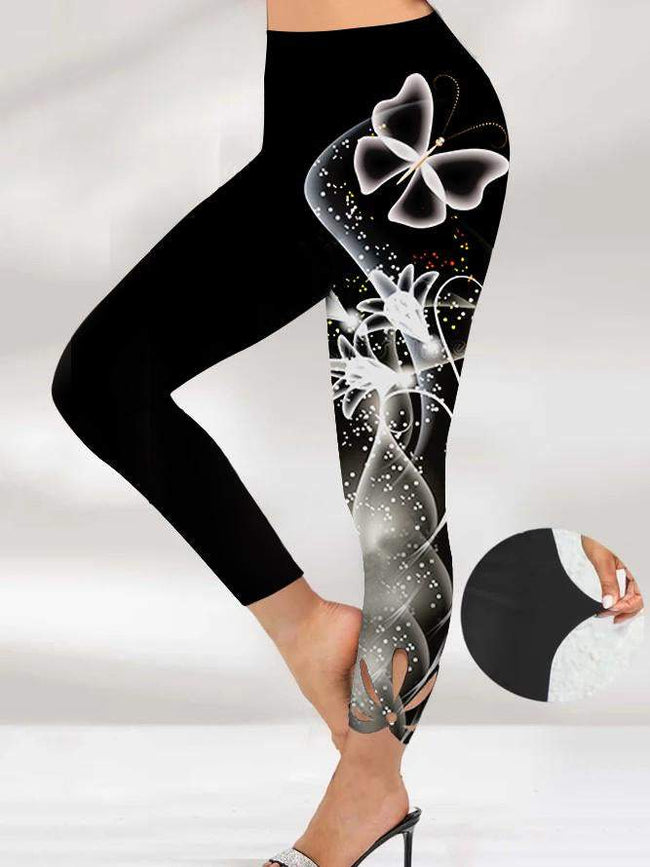 Women's Cutout hem  gradient butterfly print Stretch Leggings