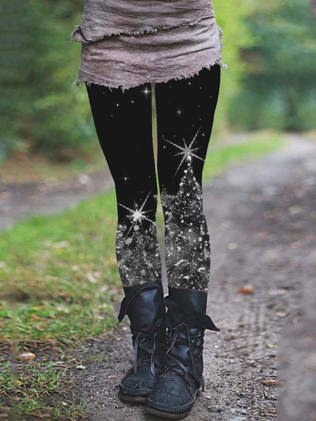 Women's vintage Glitter  Print Casual Stretch Pants Leggings