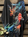 Women's Vintage Carp Art Print Casual Top