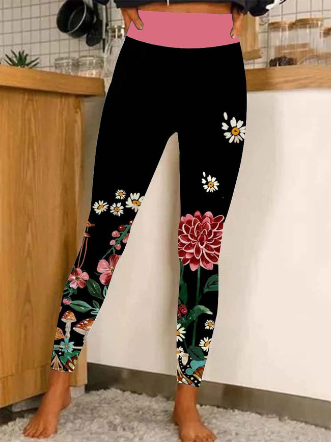 Womens Casual Floral  Print Stretch Pants Leggings