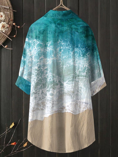 Women's Coastal Print Casual Vintage Shirt Dress