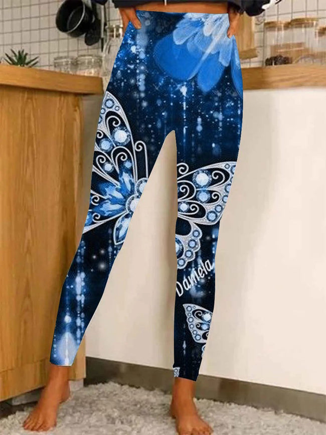 Women's Butterfly Print Casual Stretch Pants Leggings