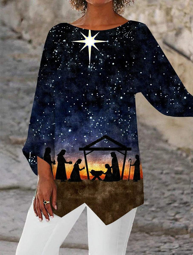 Women's christmas jesus Print  Asymmetric Blouse