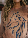Women's Western Horse Leather Art Graphic Casual  Sweatshirt