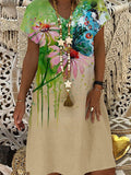 Women's Flower Artistic Cotton Linen Maxi Dress