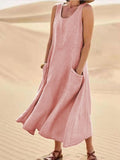 Women's Sleeveless Pocket Cotton Linen Dress