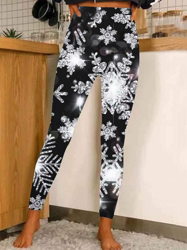 Women's snowflake Print Casual Stretch Pants Leggings