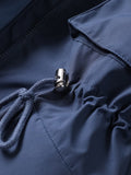 Women's Vintage Blue Mid Length Long Sleeve Hooded Removable Fur Collar Embroidered Cotton Coat