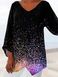 Women's Colorful Sequin Print Casual Vintage Top