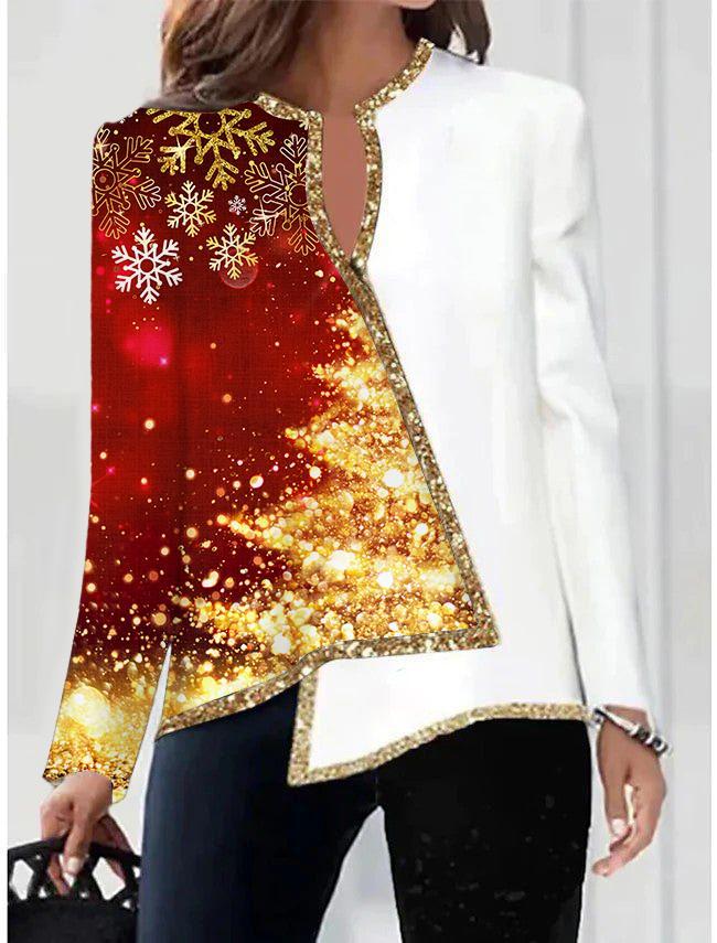 Women's Christmas print Long Sleeve blouse Top