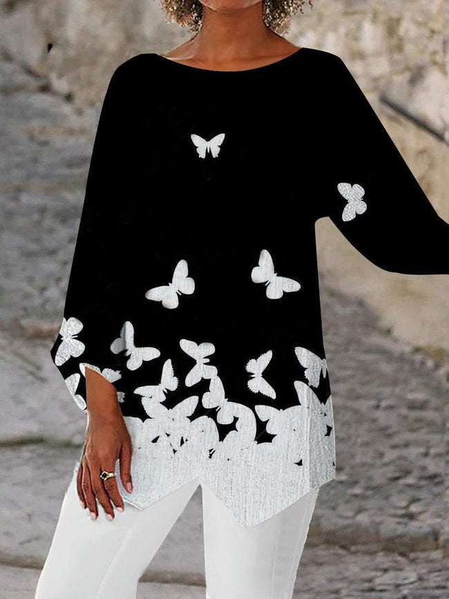 Women's  Butterfly Print  Asymmetric Blouses Tops