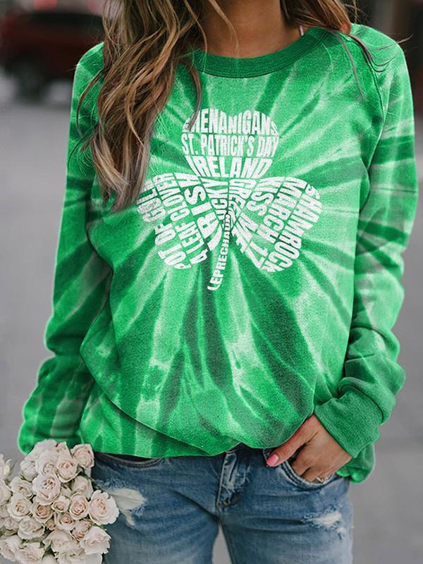 Women's Four-Leaf Clover Blooming Print Round Neck Top