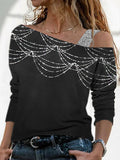 Women's Retro Sequin Print Casual Top